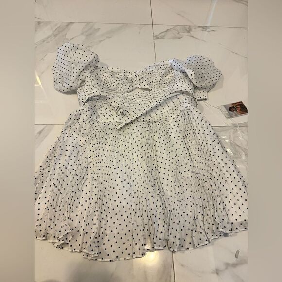 Self-portrait white crinkle chiffon dot mini dress #9 - Picture 2 of 12